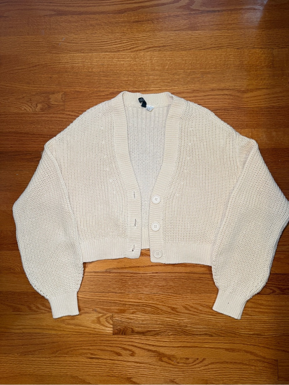 Cropped Cream Knit Button-Front Sweater